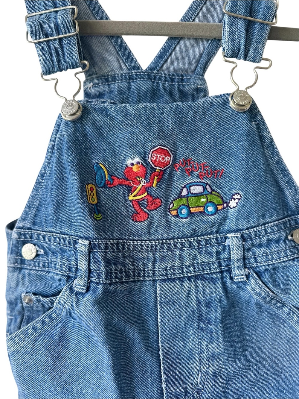 Vintage Sesame Street Elmo Kids Denim Embroidered Overalls (24m)